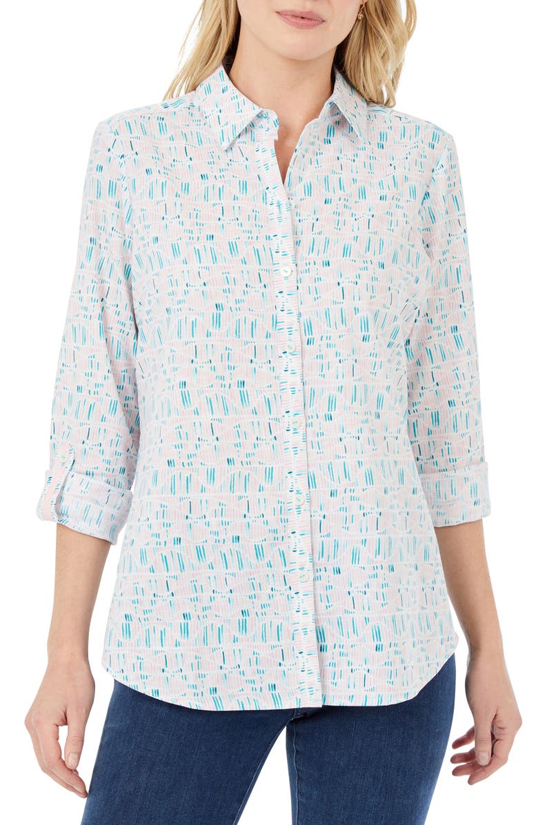 Foxcroft Zoey Abstract Print Cotton Button-Up Shirt, Main, color,