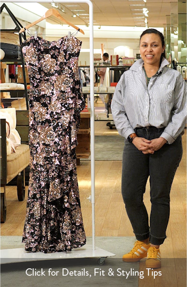 Paris Sequin Ruffle Strapless Gown, sales video thumbnail