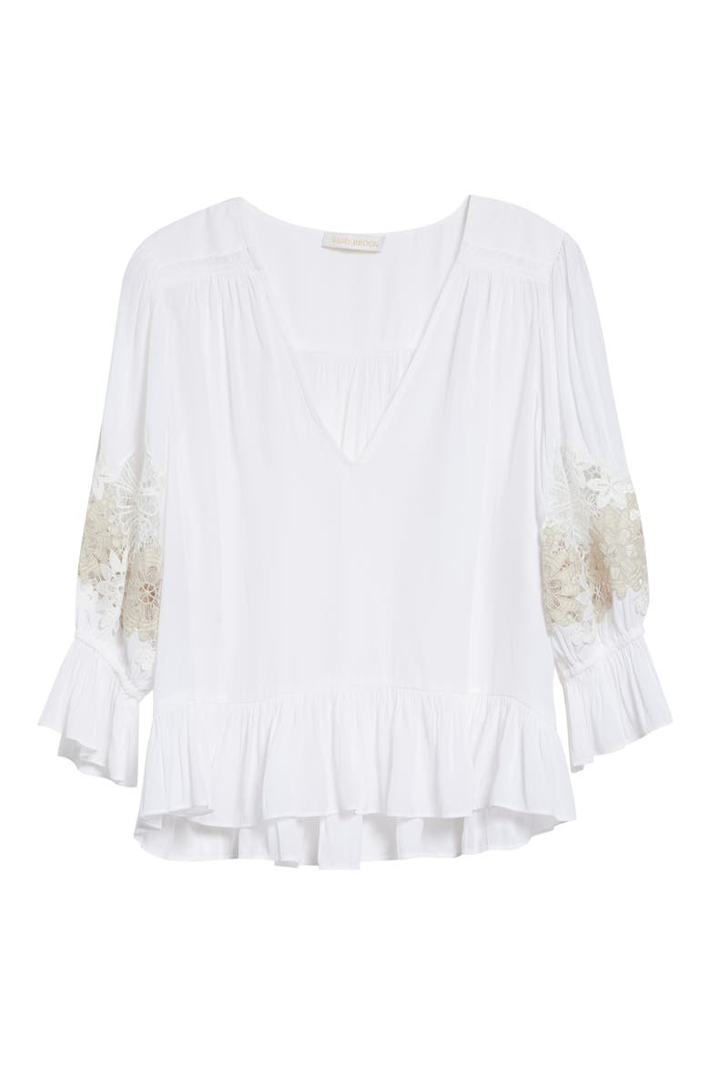 Berry Lace Inset Puff Sleeve Peplum Top, Alternate, color, IVORY
