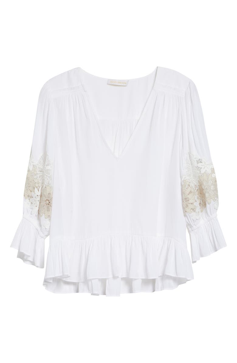 Ramy Brook Berry Lace Inset Puff Sleeve Peplum Top, Alternate, color, Ivory