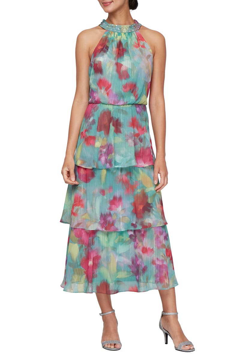 SL FASHIONS Tiered Halter Midi Dress, Main, color,