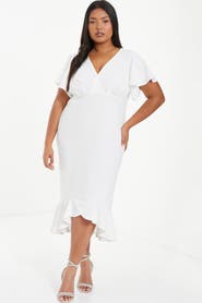 QUIZ V-Neck Frill Hem Midi Dress