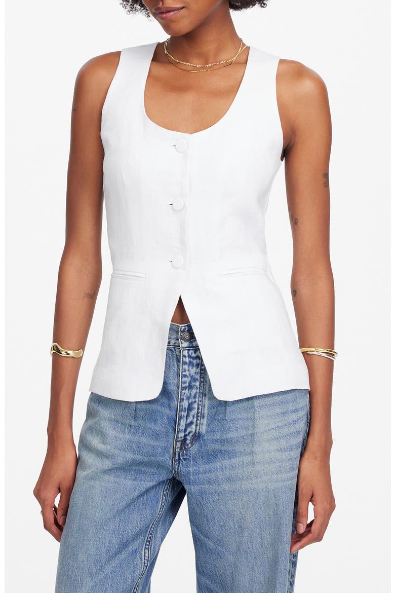 Linen Scoop Neck Cutaway Vest, Main, color, SALT