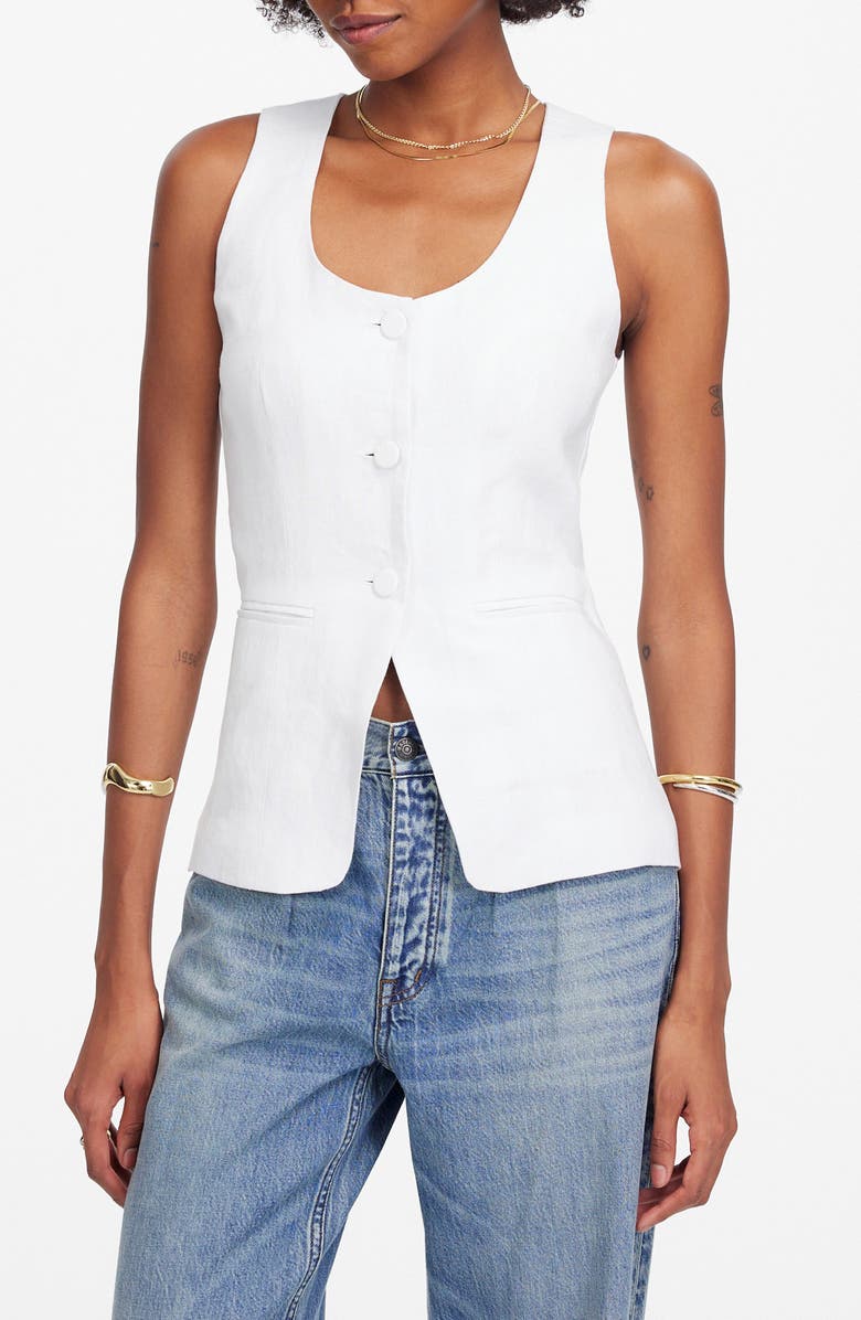 Madewell Linen Scoop Neck Cutaway Vest, Main, color, Salt