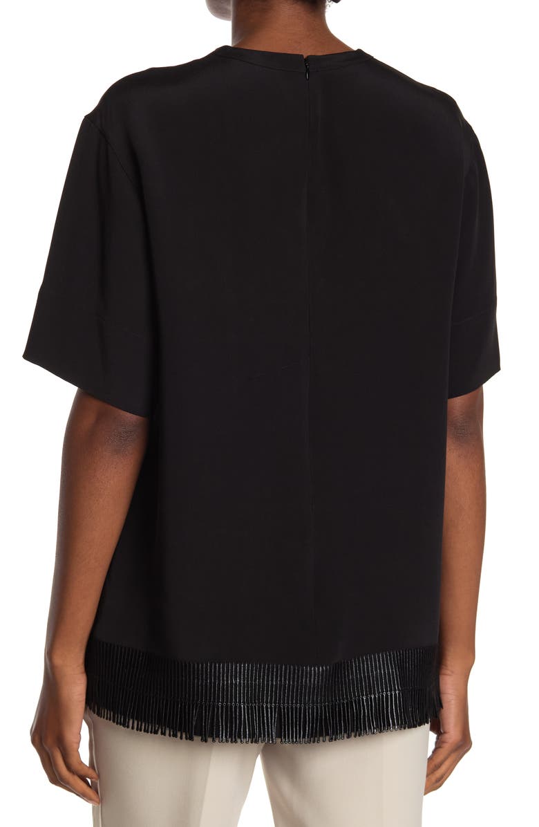 Akris Fringe Trim Back Zip Silk Top, Alternate, color,