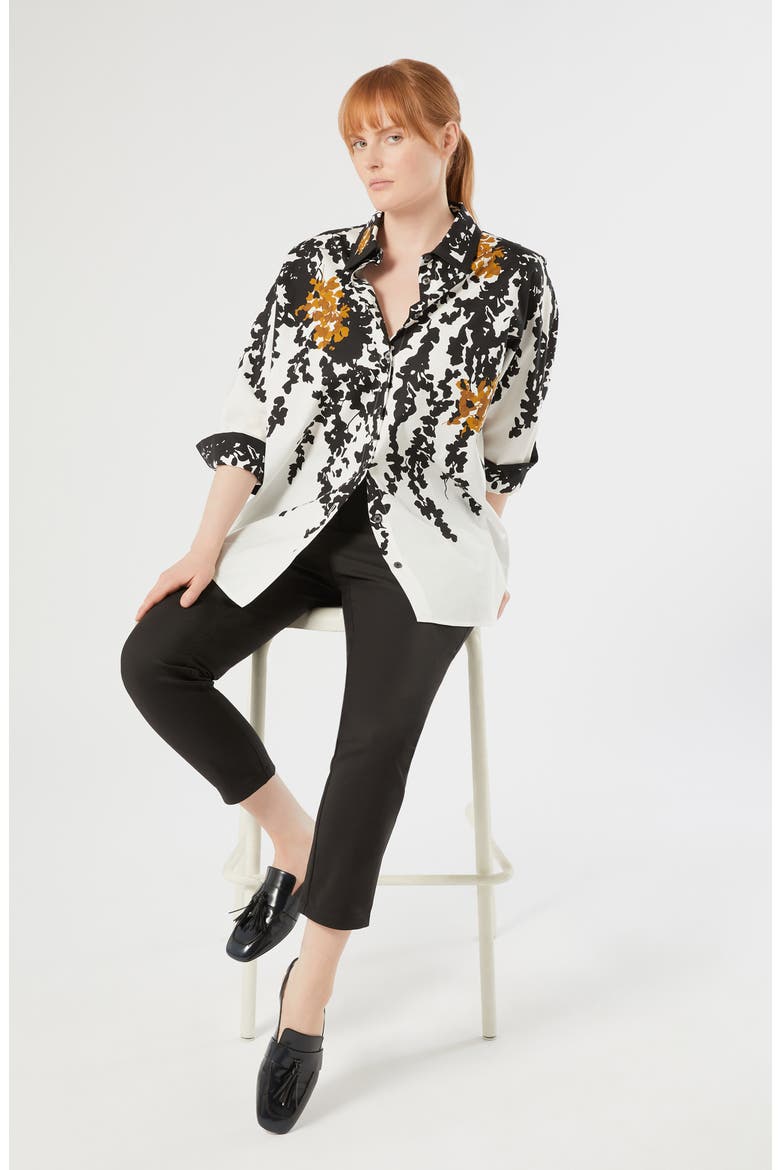 Calao Cotton Button-Up Shirt, Alternate, color, WHITE BLACK