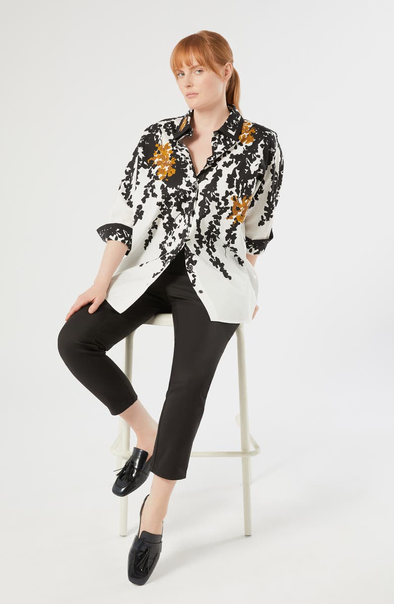 Marina Rinaldi Calao Cotton Button-Up Shirt, Alternate, color, White Black