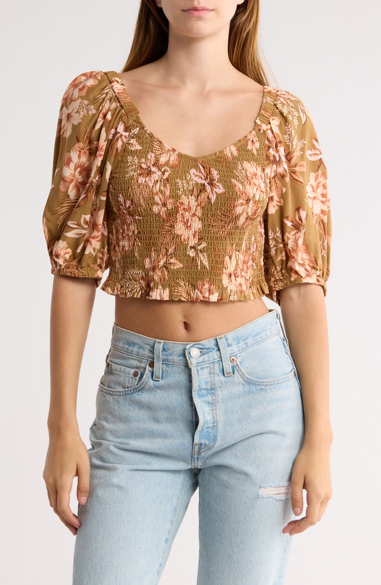 Rip Curl Desert Dreams Smocked Puff Sleeve Top, Main, color, Bronze