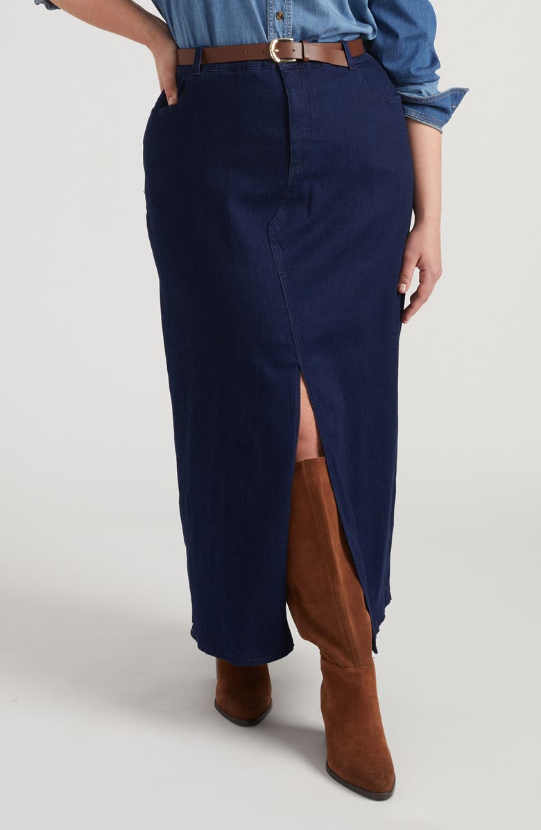 Universal Standard Denim Maxi Skirt, Main, color, Dark Indigo