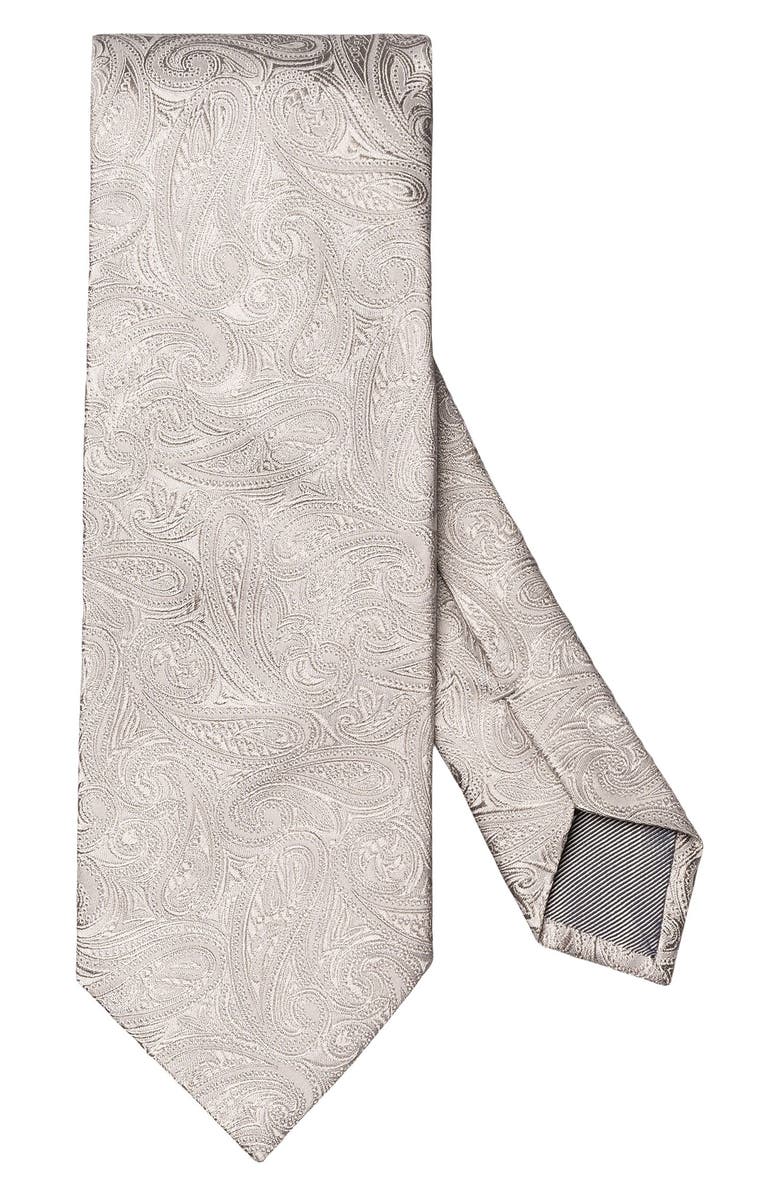 Eton Silver Paisley Silk Jacquard Tie, Main, color, Silver