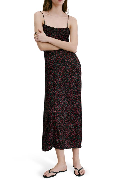 Floral Print Smocked Sleeveless Midi Dress