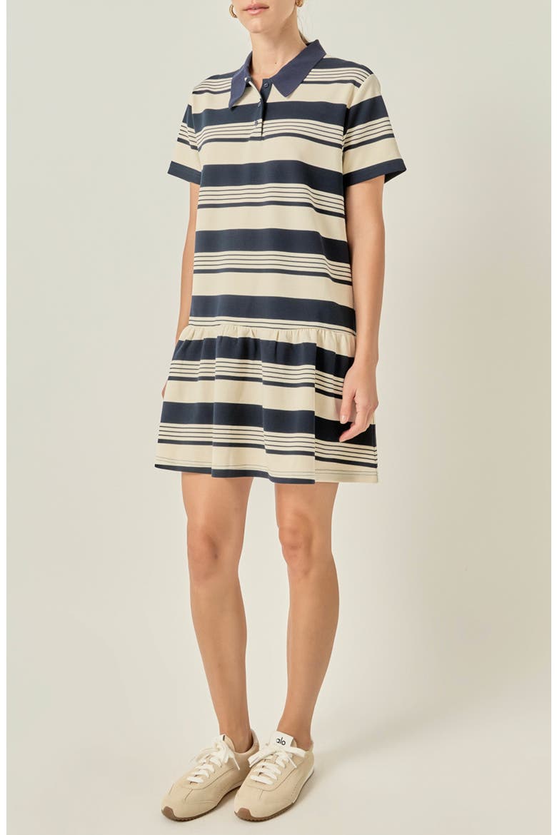 Striped Polo Minidress, Alternate, color, NAVY/ CREAM