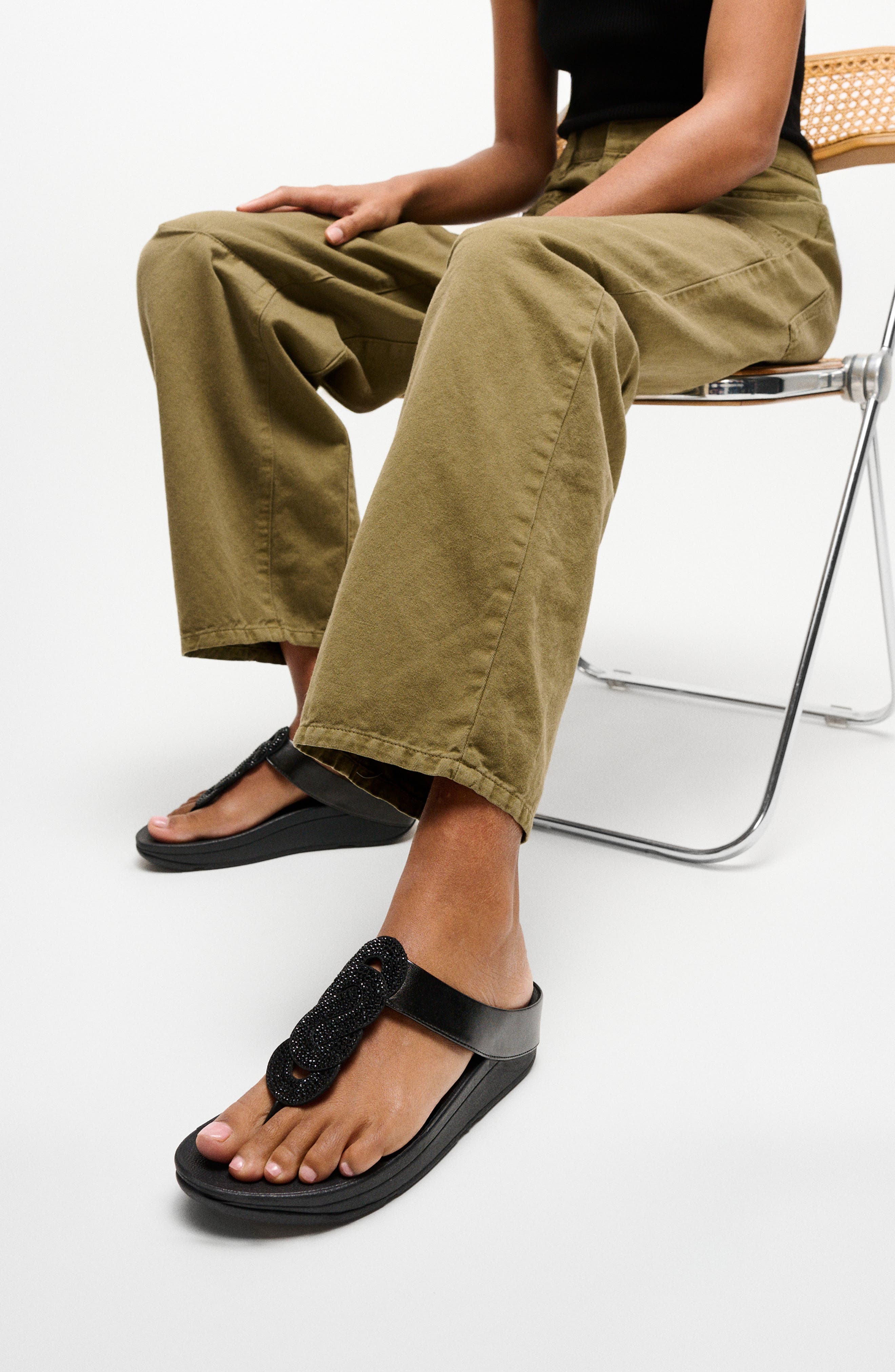 FitFlop Fino Crystal Twist T-Strap Sandal, Alternate, color, All Black