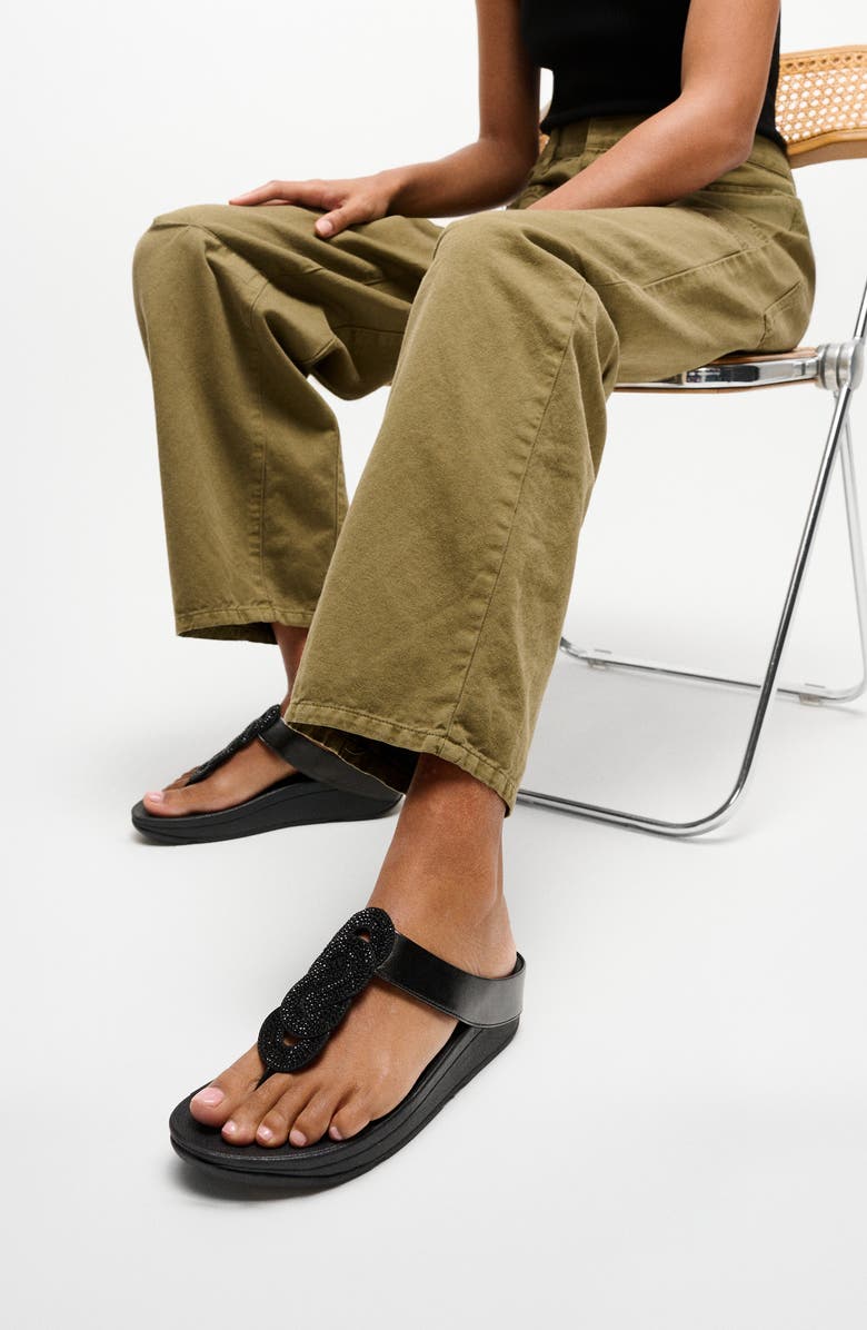 FitFlop Fino Crystal Twist T-Strap Sandal, Alternate, color, All Black