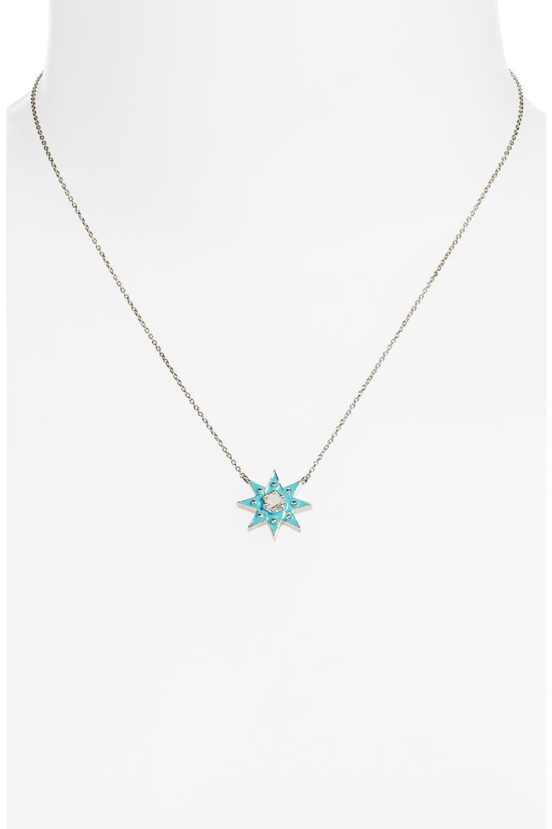 White Topaz Starburst Pendant Necklace, Alternate, color, BLUE