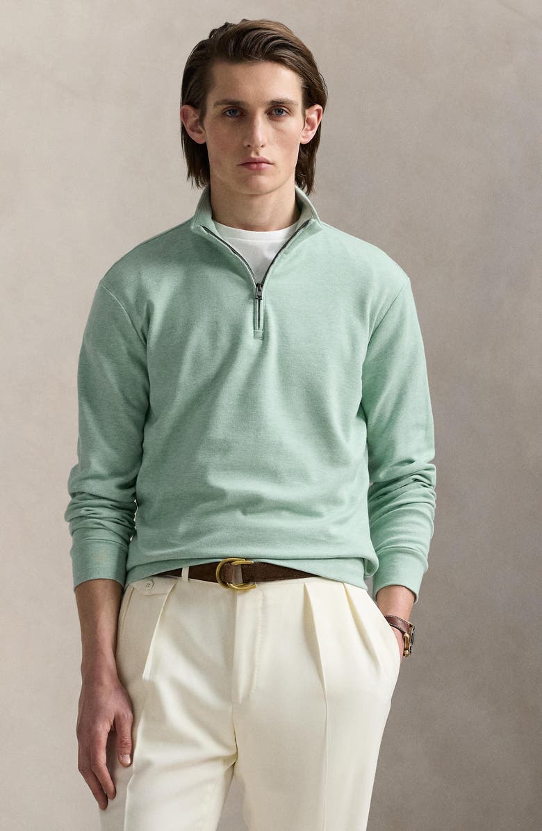 Polo Ralph Lauren Textured Double Knit Quarter Zip Pullover, Alternate, color, Celadon Heather/ Nevis