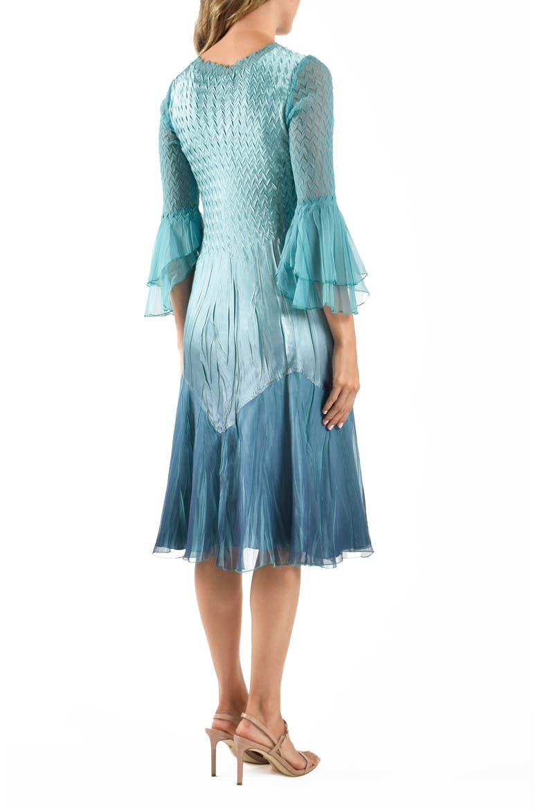 Bell Sleeve Charmeuse & Chiffon Cocktail Dress, Alternate, color, MARINE NIGHT OMBRE