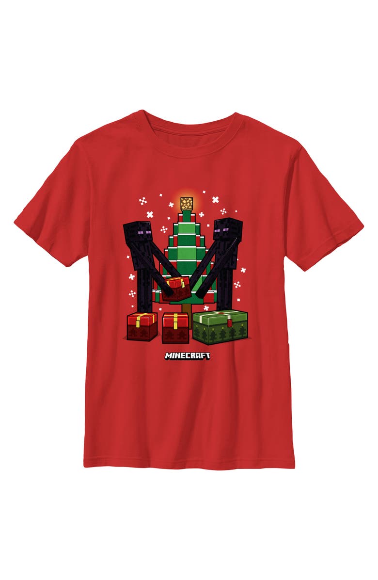 MINECRAFT Boy's Minecraft Christmas Tree Endermans Graphic T-Shirt, Main, color, Red