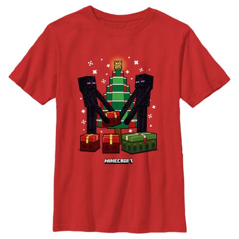 Boy's Minecraft Christmas Tree Endermans  Graphic T-Shirt