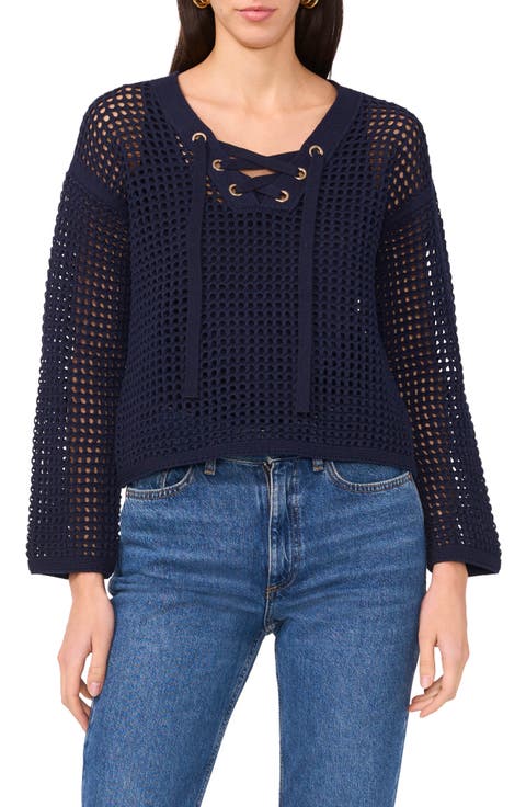 Open Stitch Lace-Up Top