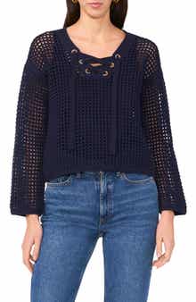 Two by Vince Camuto Open Stitch Lace-Up Top
