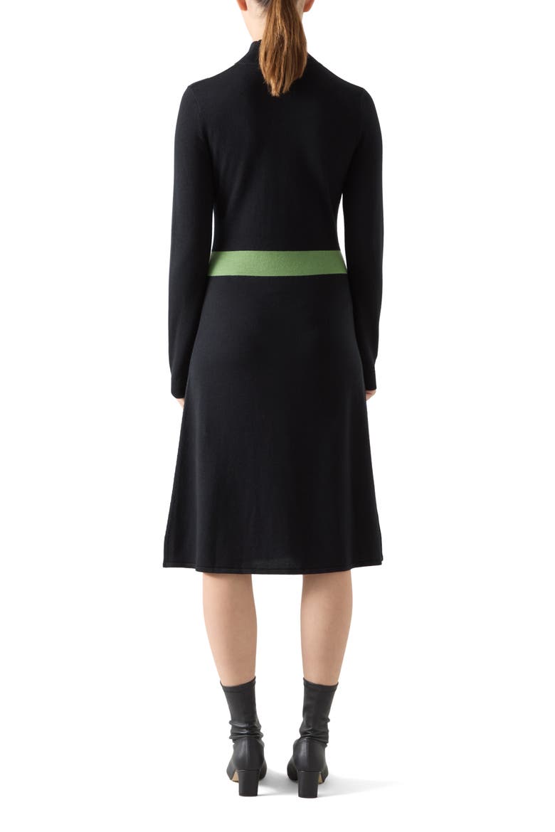 Natalia Colorblock Long Sleeve Merino Wool & Cotton Sweater Dress, Alternate, color, BLACK