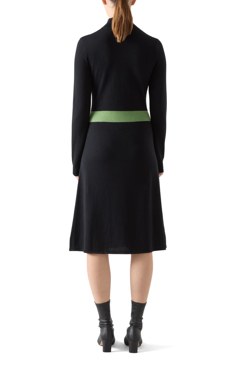 LK Bennett Natalia Colorblock Long Sleeve Merino Wool & Cotton Sweater Dress, Alternate, color, Black