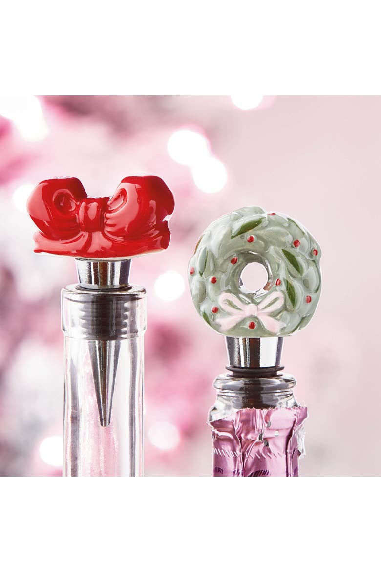 Very Merry Wreath Bottle Stopper Multicolor Ceramic Decor, Alternate, color, Green