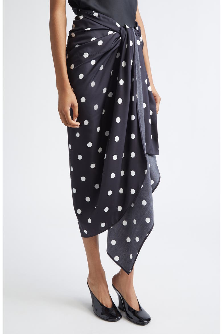 Gentile Polka Dot Draped Silk Skirt, Alternate, color, BLACK