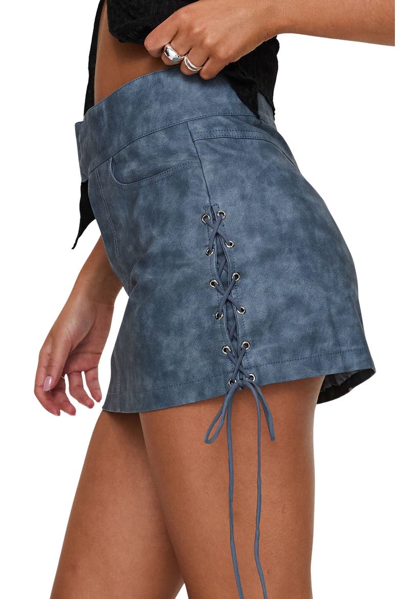 Ceejay Lace-Up Faux Leather Miniskirt, Alternate, color, GREY