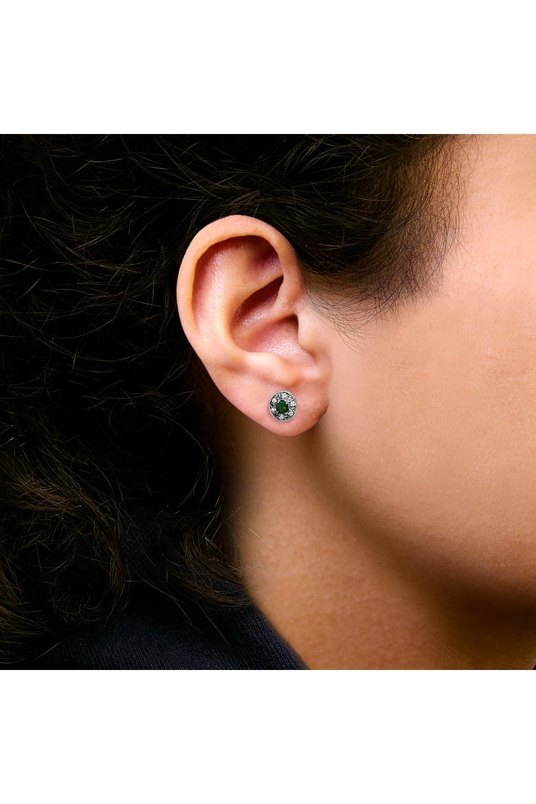 14K White Gold Oval Green Emerald and 1/10 Ct Diamond Halo Stud Earrings, Alternate, color, White