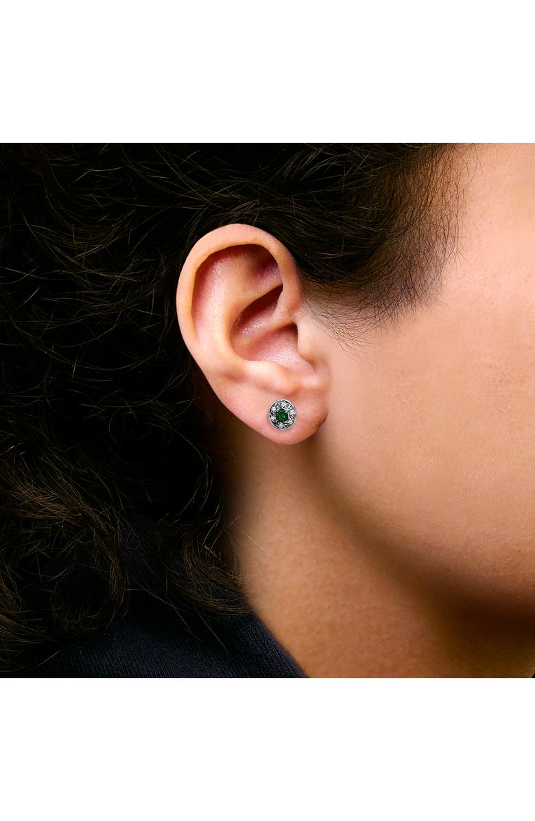 Haus of Brilliance 14K White Gold Oval Green Emerald and 1/10 Ct Diamond Halo Stud Earrings, Alternate, color, White