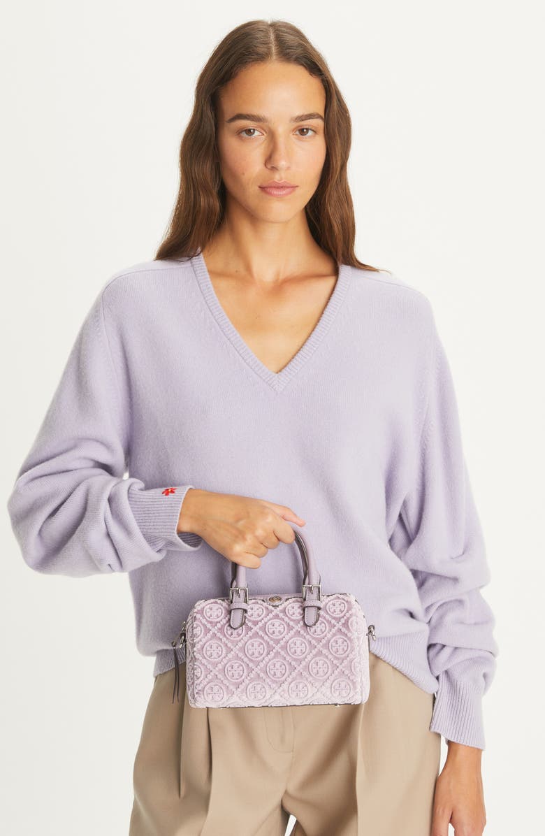 Tory Burch Petite T Monogram Fil Coupé Barrel Bag, Alternate, color,