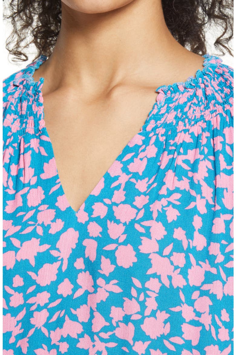 Smocked Top, Alternate, color, TEAL/ MAUVE