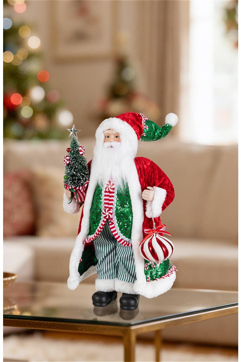 18"H Faux Fur Christmas Peppermint Santa Figurine, Alternate, color, Green