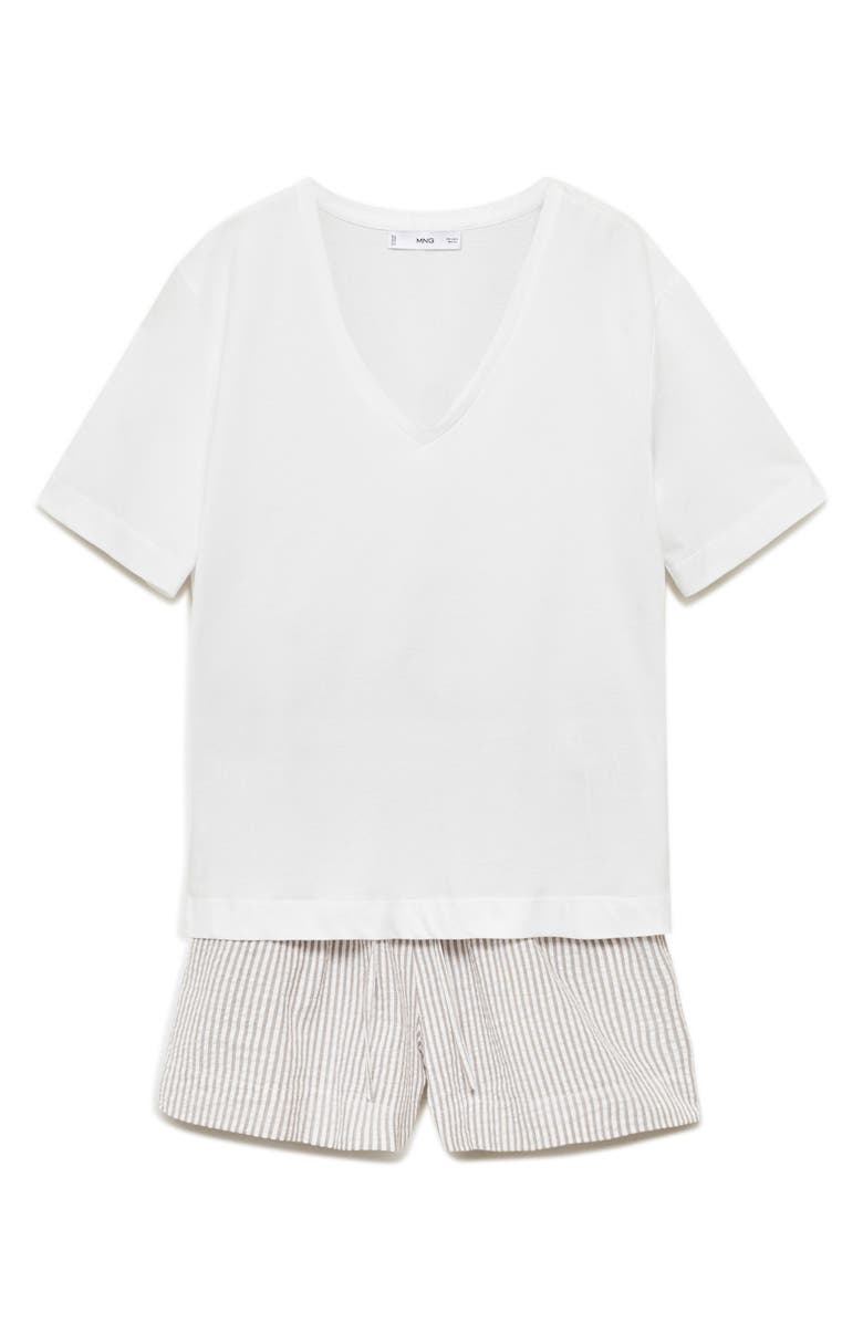 MANGO Mixed Media Cotton Short Pajamas, Alternate, color, Medium Brown