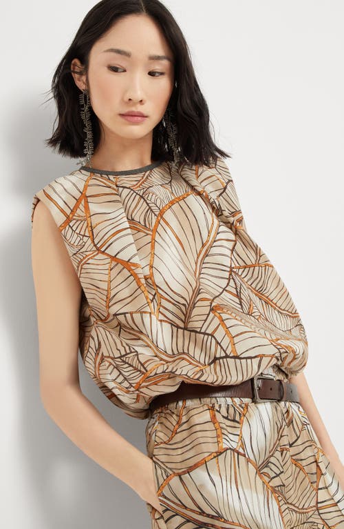 Brunello Cucinelli Papyrus Print Top With Monili
