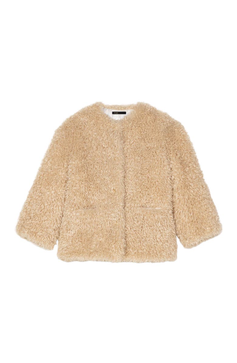 maje Short faux fur coat, Alternate, color, Beige