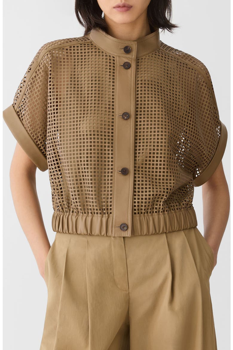 Laser Cut Grid Napa Leather Jacket, Main, color, GREEN CLAY