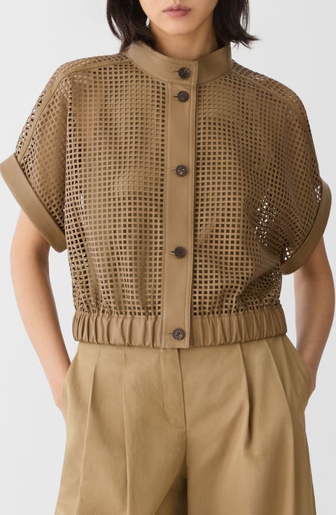 Laser Cut Grid Napa Leather Jacket