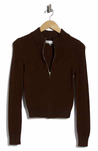 Cable Mock Neck Zip Cardigan