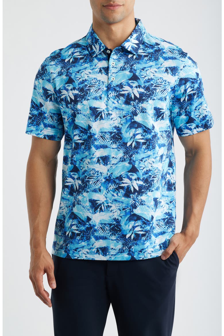 Hendrix Digital Abstract Print Pima Cotton Polo, Main, color, AZURE