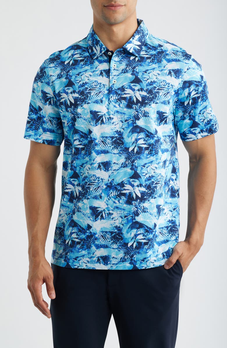 Bugatchi Hendrix Digital Abstract Print Pima Cotton Polo, Main, color, Azure