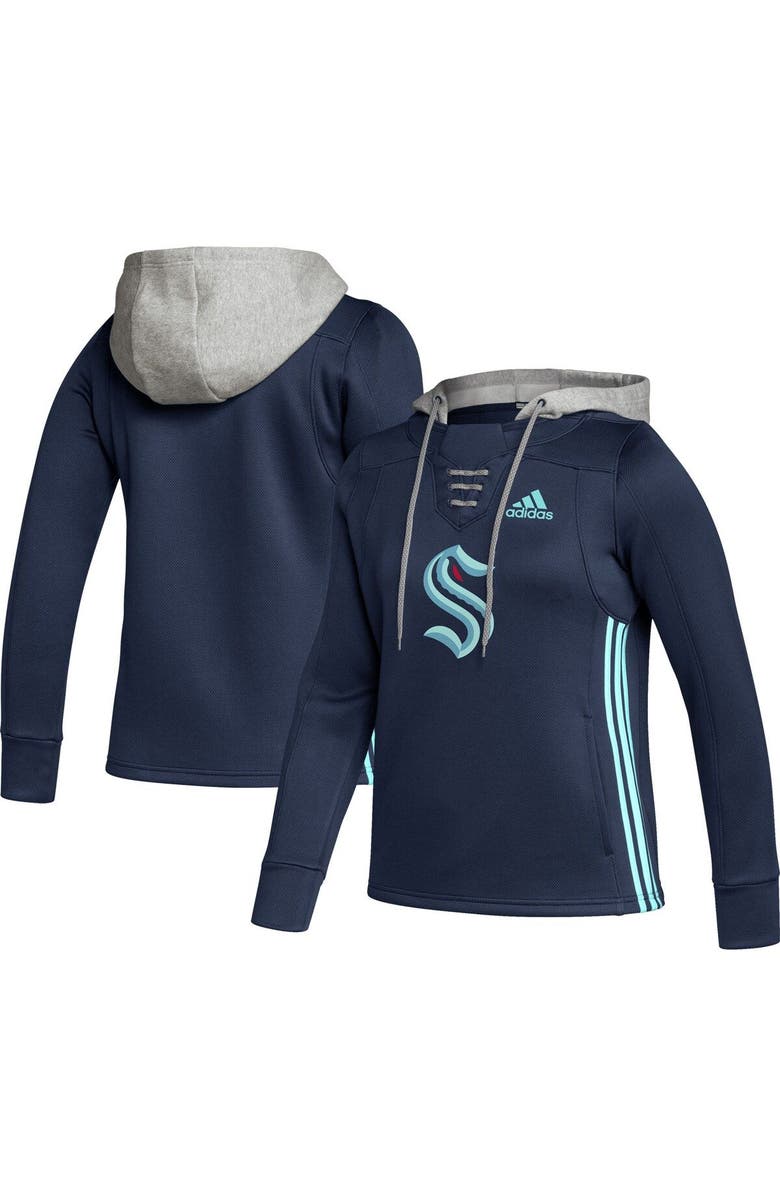 adidas Women's adidas Deep Sea Blue Seattle Kraken Skate Lace Primeblue Team Pullover Hoodie, Main, color,
