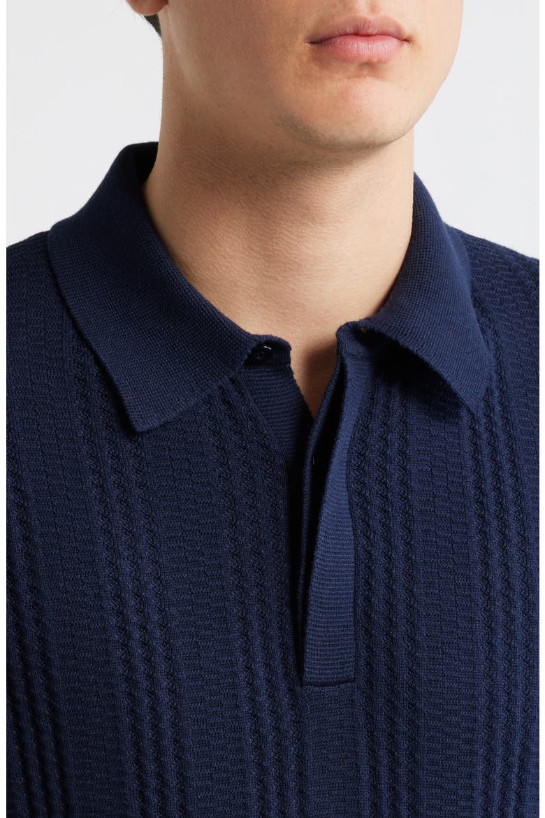 Ribbed Cotton Blend Polo Sweater, Alternate, color, NAVY