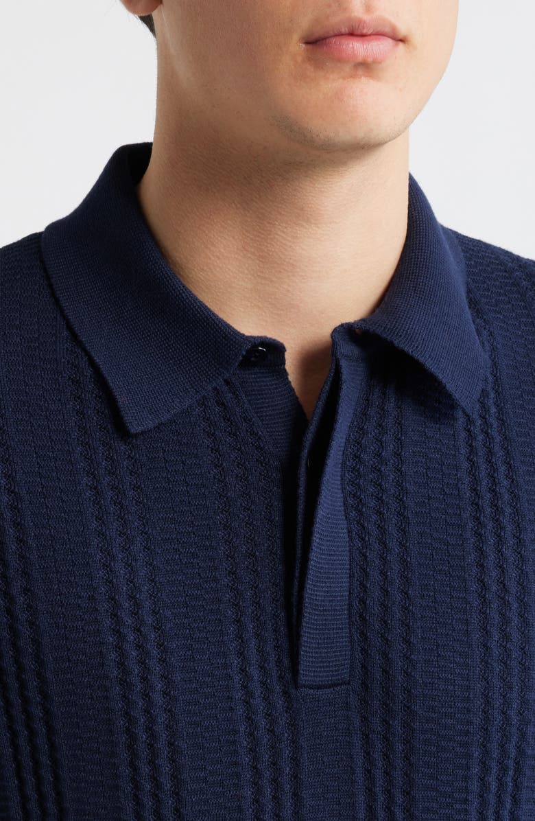 Canali Ribbed Cotton Blend Polo Sweater, Alternate, color, Navy