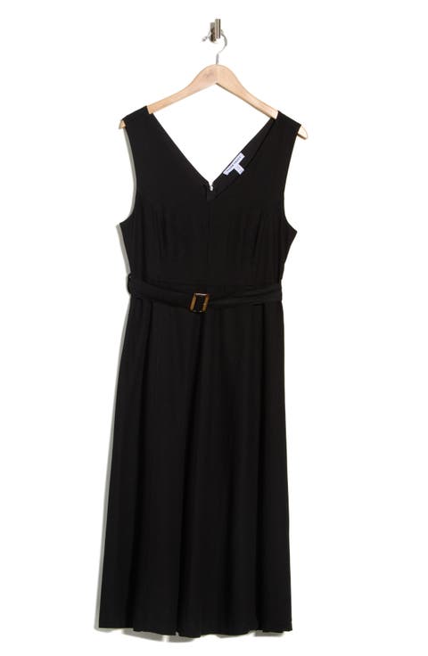 V-Neck Sleeveless Belted Midi Dress