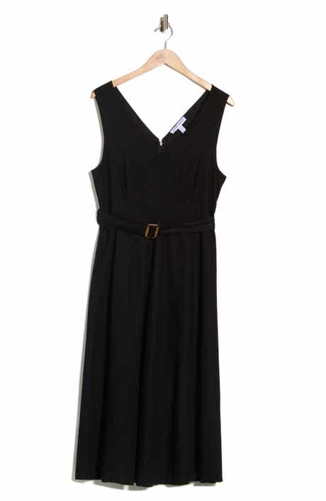 V-Neck Sleeveless Belted Midi Dress