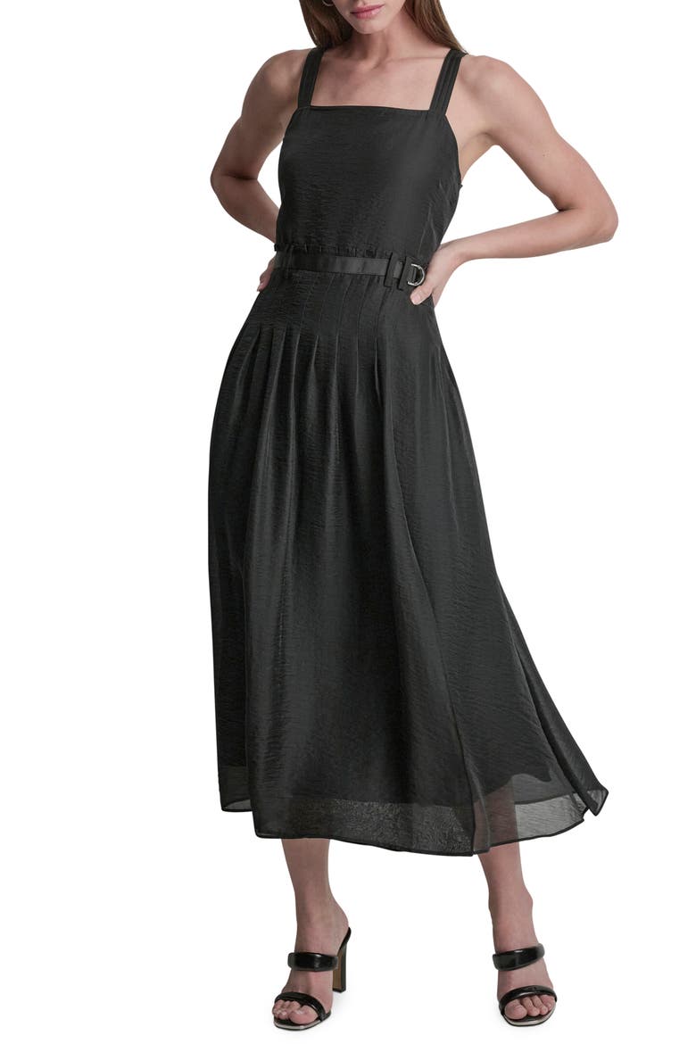 Belted Pleated Midi Dress, Main, color, NAVY