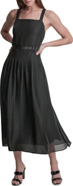 DKNY Belted Pleated Midi Dress